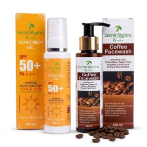 Secret Mantra By nature SPF 50+ Sunscreen Gel with UVA/UVB Protection and Coffee Facewash with Natural Extracts Combo, 100 ml Each