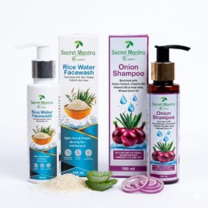 Secret Mantra By nature Onion Shampoo and Rice Water Face Wash Combo Pack, 100 ml Each