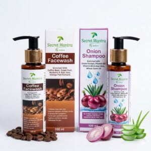 Secret Mantra By nature Onion Shampoo and Coffee Facewash Set, 100 ml Each, with Natural Extracts and Vitamins Combo Pack
