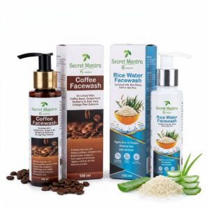 Secret Mantra By nature Rice Water and Coffee Facewash Set, 100ml Each, Natural Ingredients with Aloe Vera Combo Pack