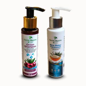 secret mantra by nature onion shampoo and rice water face wash combo pack, 100 ml each