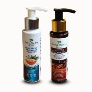 secret mantra by nature rice water and coffee facewash set, 100ml each, natural ingredients with aloe vera combo pack