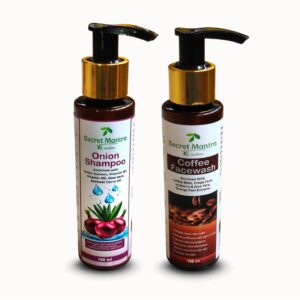 secret mantra by nature onion shampoo and coffee facewash set, 100 ml each, with natural extracts and vitamins combo pack