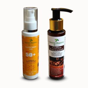 secret mantra by nature spf 50+ sunscreen gel with uva/uvb protection and coffee facewash with natural extracts combo, 100 ml each
