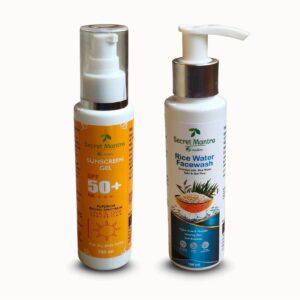 secret mantra by nature spf 50+ sunscreen gel and rice water face wash combo, 100ml each, for all skin types