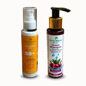 secret mantra by nature spf 50+ sunscreen gel with uva/uvb protection and onion shampoo with vitamin b5, 100ml combo pack