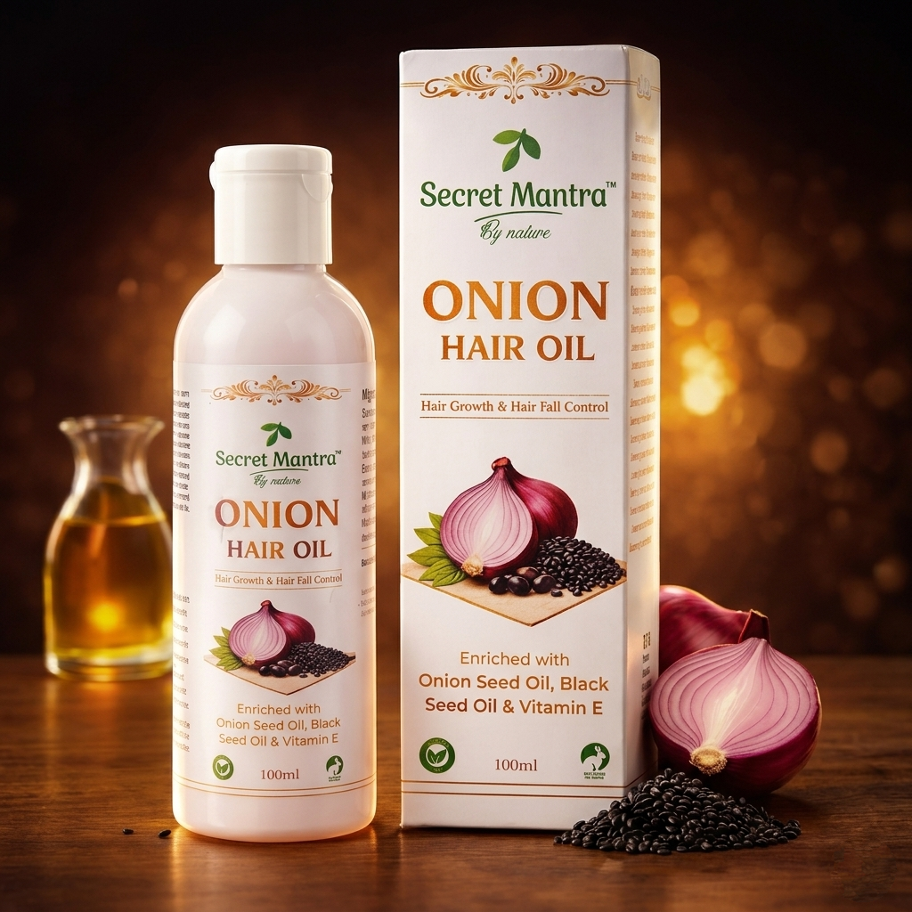 SecretMantra by nature Onion hair oil. Enriched with Jojoba oil, Black seed oil to promote hair growth, Reduce hair fall, Scalp nourishment, 100ml